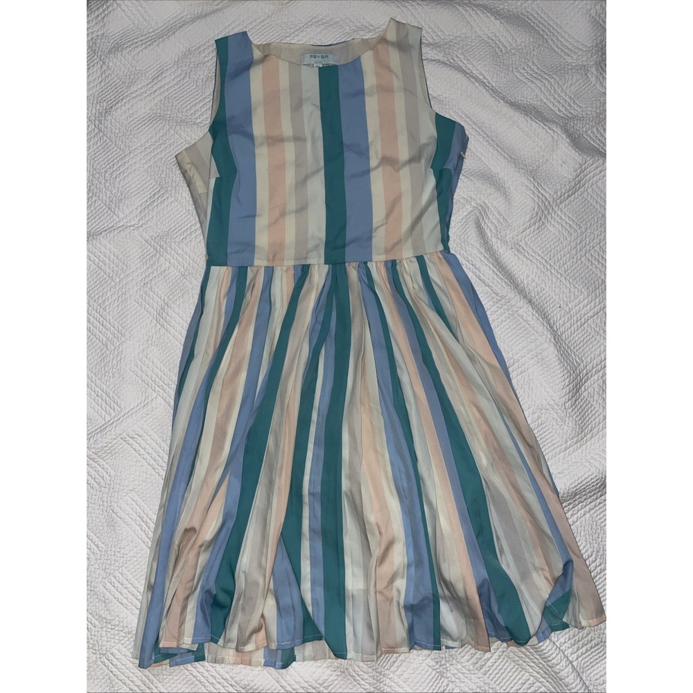 Fever London Women's Dress Size 8 Pastels Striped Bridal Shower Tea Party Pleats